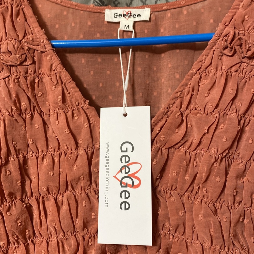 GeeGee Dress - SZ Medium - Terracotta color dress w/lining, swiss dot fabric - Picture 8 of 11